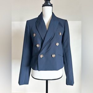NWT Joie Womens Jacket Size M Navy Blue Double Breasted Cropped Blazer Buttons